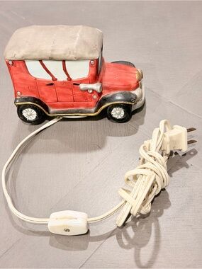 Vintage Red and Cream Ceramic Car Lamp